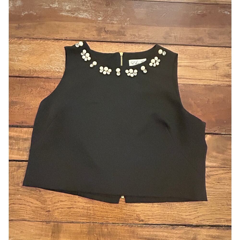 Eliza J Embellished Black Crop Top Size 6